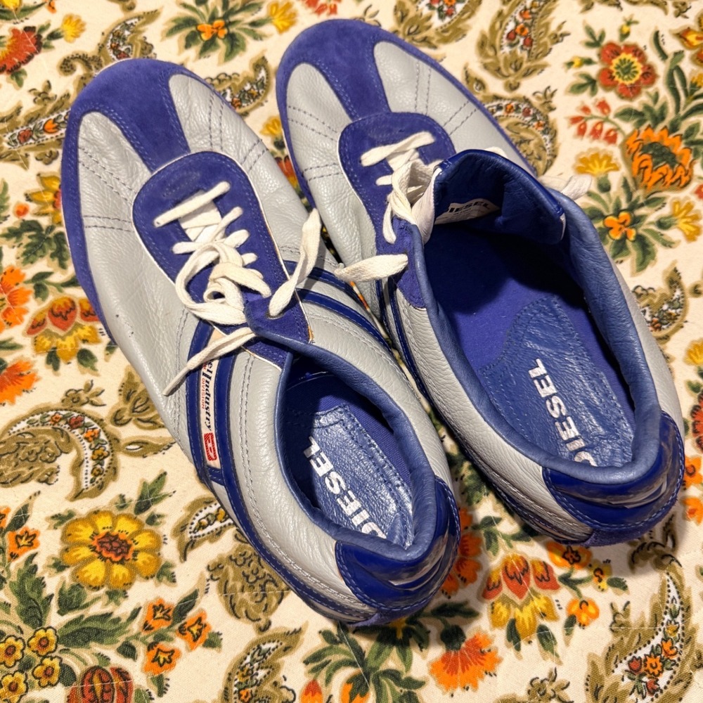 Diesel Y2K Runaway Mens Blue Grey Leather Suede Low Top Sneakers US 13 EUR 47 - Picture 8 of 9